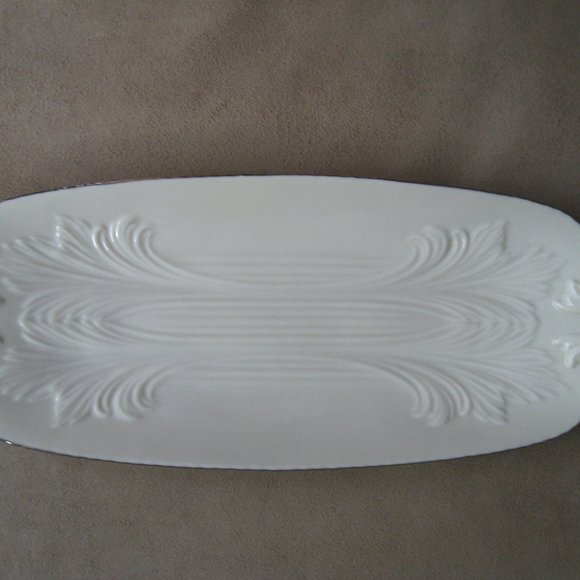 Lenox Ivory Spring Garden Celery Handled Serving Tray Gold Label Platinum Rim - Picture 1 of 11
